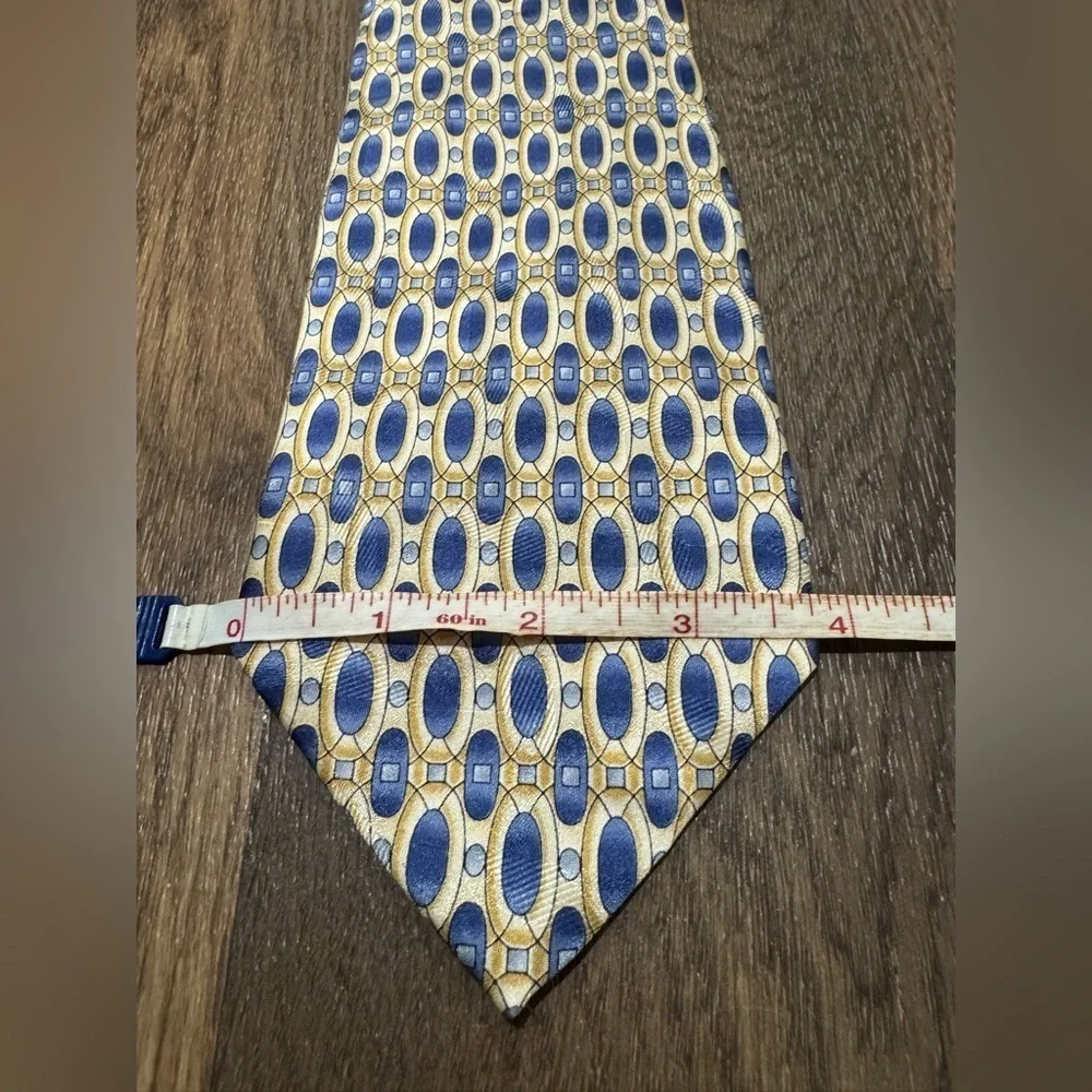 Pierre Cardin Yellow Blue Geometric 100% Silk Necktie